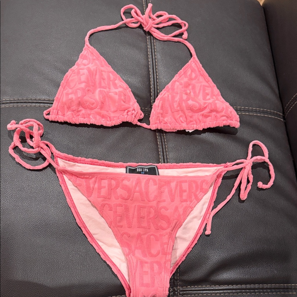 Versace x Dua Lipa Flamingo Pink Bikini Set top size 3 bottom size 2